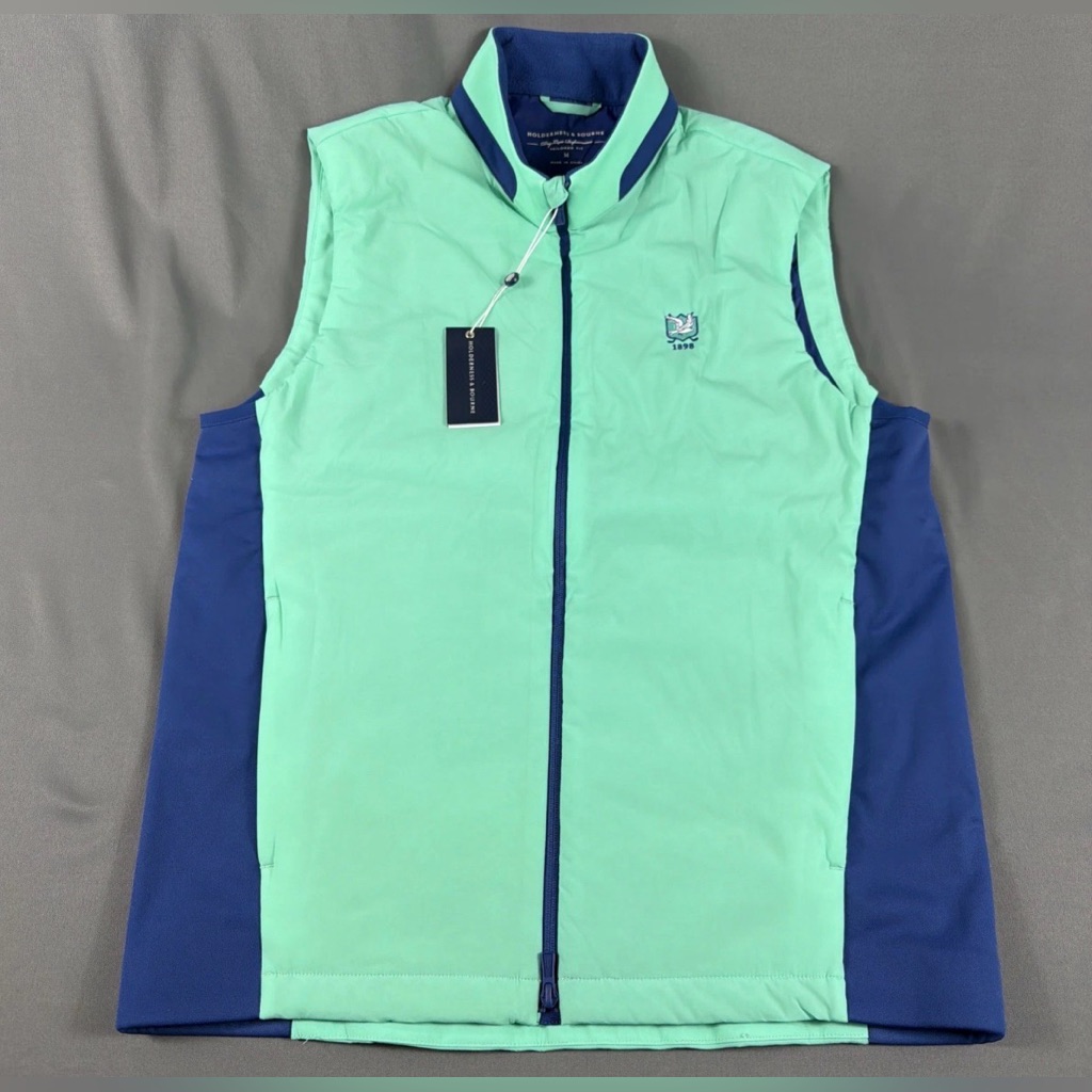 Holderness & Bourne Golf Vest King Chest Logo Medium Blue Nylon Nwt Msrp $245